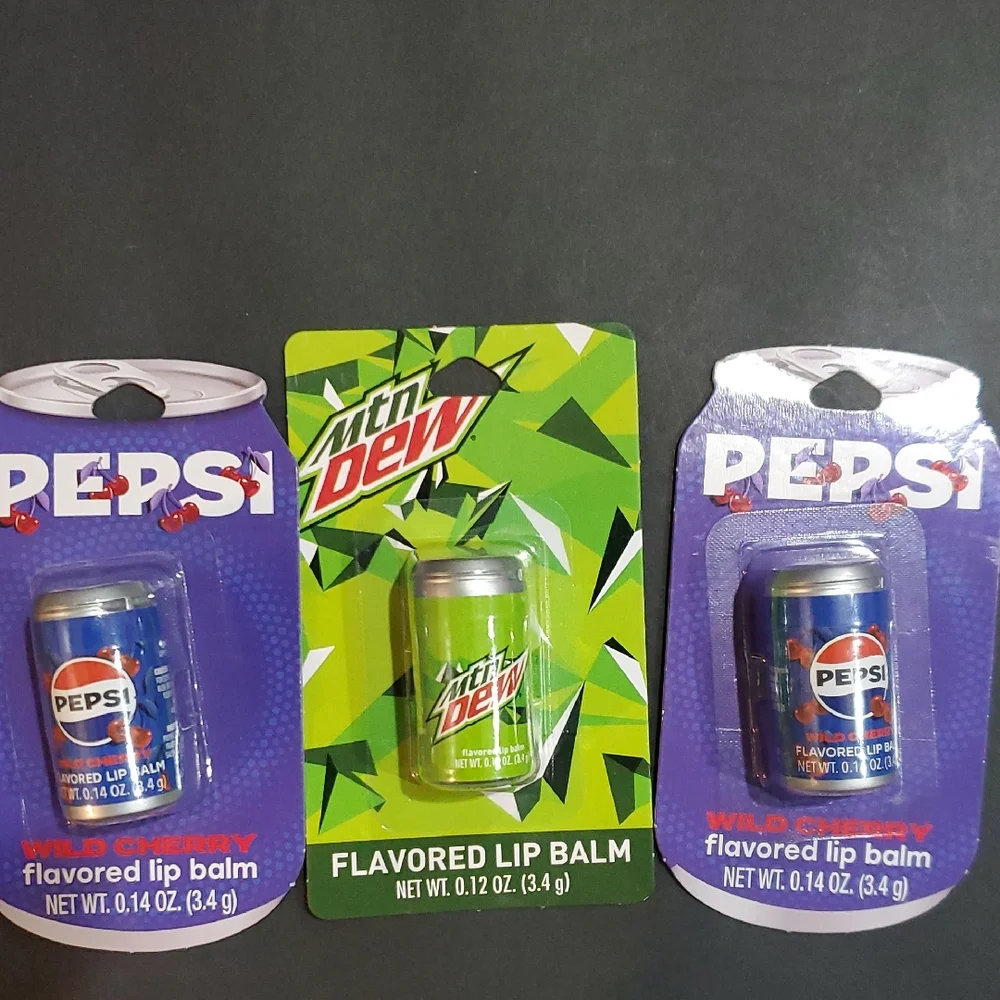 3 pack Wild Cherry Pepsi and Mountain Dew flavored lip balms brand‎ new